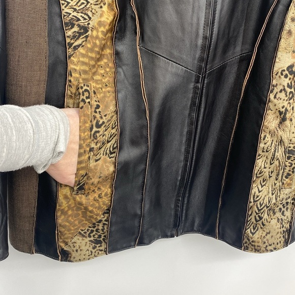 Koos Of Course Leather Jacket Womens‎ Size 1X Plus Brown Tan Full Zip Patchwork - Picture 3 of 10